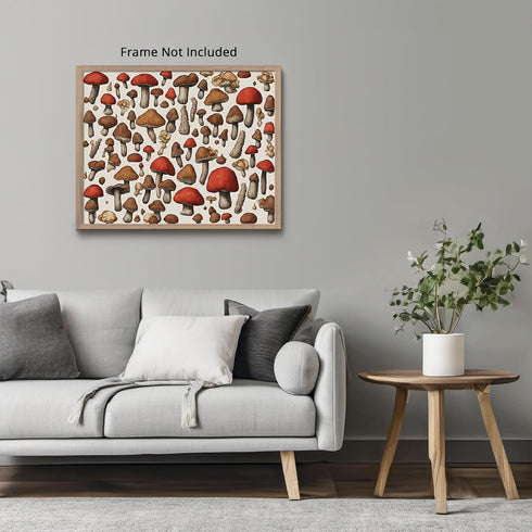 Posterizer 1 pcs- Red and brown mushrooms on a white background-Floral Botanical Art-Kitchen & Bar Art- Gift for Men Women -decor for Bedroom, Off...