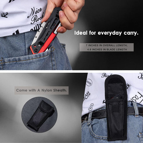 edcfans Folding Utility Knife Box Cutter with 5 Razor Blades, Screwdriver, Saw, Fruit Knife, Lock Design, Pocket Clip and Holder for Belt, EDC Hea...