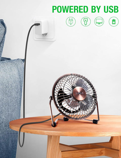 xasla 4 Inch Small USB Desk Fan, Mini Quiet Fan with Metal Construction & Strong Airflow & 360°Adjustable Tilt Angle, Personal Cooling Fan for Des...