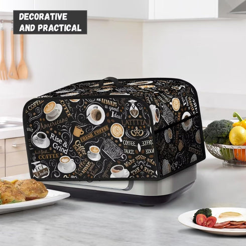 Coffee Pattern Slow Cooker Cover Portable Insulated Kitchen Appliance Dust Cover with Top Handle and Side Pockets Washable Sofy Fabric Compatible ...