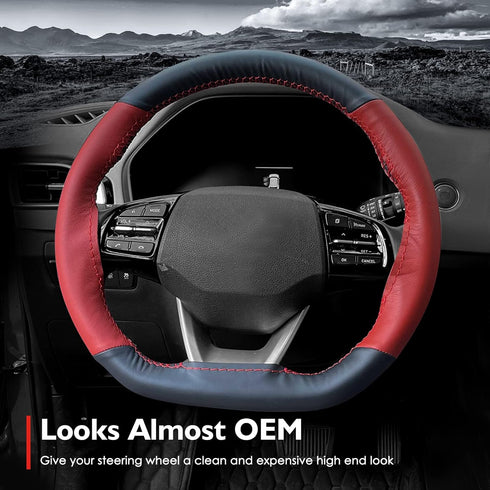 Leather Steering Wheel Wrap (Size M4, Black and Red)...