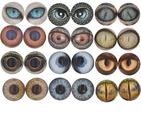 10 Pairs Glow in the Dark Glass Animal Eyes 25mm Round Dome Glass Cabochons Flatback for DIY Craft Clay Eyes...
