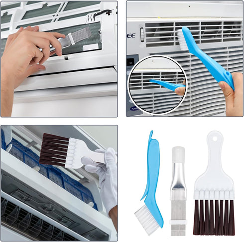 3 Pcs Air Conditioner Condenser Fin Cleaning Brush, Includes Stainless Steel Straighten Coil Comb Brush, Refrigerator Coil Cleaner Brush and Whisk...