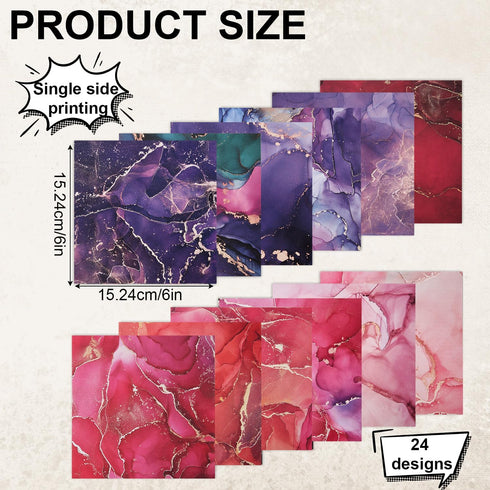 24pcs 6 x 6 Inch Marbled Scrapbook Paper, 12 Styles Aesthetic Paper Sheets Bronzing Design Single Sided Decorative Marble Pattern Paper Pad Craft ...