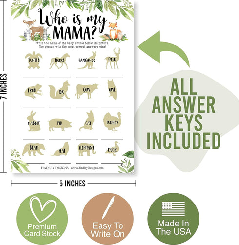 Hadley Designs Hilarious Baby Shower Games Set – 25 Double-Sided Cards for 25 Guests, 2 Games, Baby Animal Matching, Nursery Rhyme, Gender Neutral...