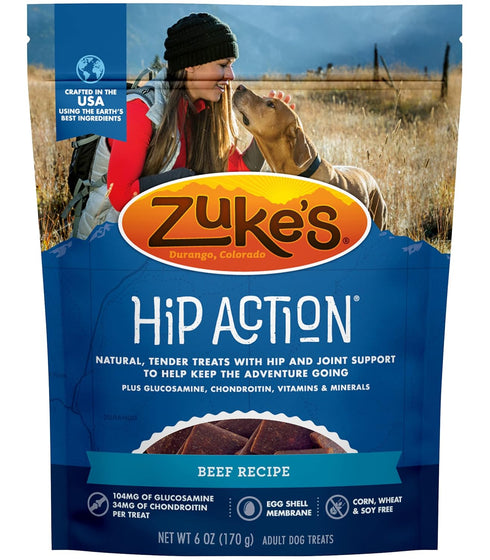 Zuke's Hip Action Dog Treats, Beef Recipe, Natural & Tender Dog Treats with Hip & Joint Support, Dog Treats for Adult Dogs 6 Ounce (Pack of 2)...