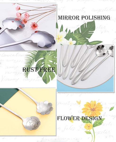 9 Pcs Flower Spoon Coffee Teaspoon Set, ESRISE Stainless Steel Tea Spoon for Tea Party Decorations (Silver)...