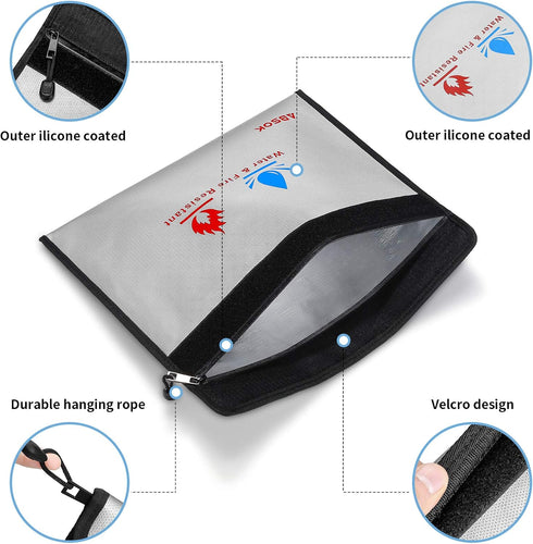 Fireproof Document Bag?Fireproof Money Safe Document Bag 15 x11 & 9x7 Inches Set Non-Itchy Silicone Coated Fire Resistant Bag Fireproof Safe Stora...