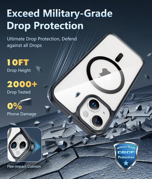 FNTCASE for iPhone 14 Phone Case: iPhone 13 Phone Clear Case Magnetic Military Grade Drop Protection Anti Yellowing Cell Phone Cover - Rugged Shoc...