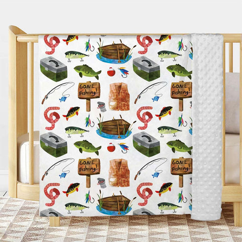Fishing Baby Blanket for Boys, Gone Fishing Themed Toddler Soft Minky Blanket with Double Layer Dotted Backing, Newborn Nursery Baby Crib Receivin...