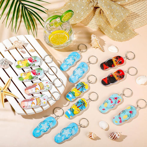 24 Pcs Flip Flop Keychains Bulk Fun Key Chains Small 2.36 x 1.18 Inches Hawaii Souvenirs Goody Bag Fillers for Summer Backpack Purse Luggage Birth...
