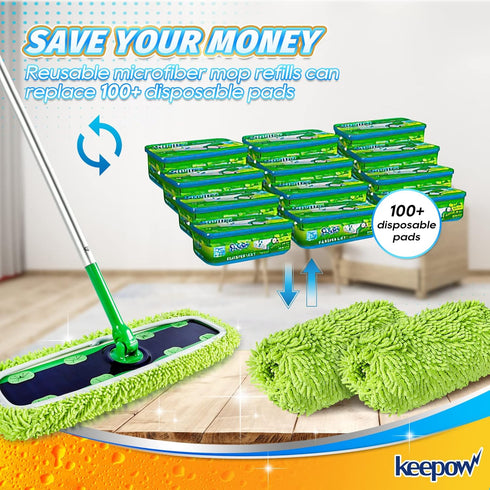 KEEPOW Reusable XL Mop Pads Compatible with Swiffer XL Sweeper, X-Large Dry Sweeping Cloths, Wet Mopping Cloths, Washable Microfiber XL Wet Pads R...