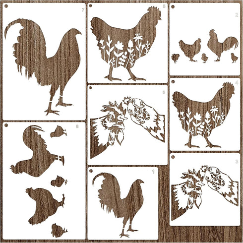 Chicken Stencils for Painting on Wood, Wildflower Rooster Stencils for Crafts Reusable Wood Burning Drawing Art Animal Paint Stencils and Patterns...