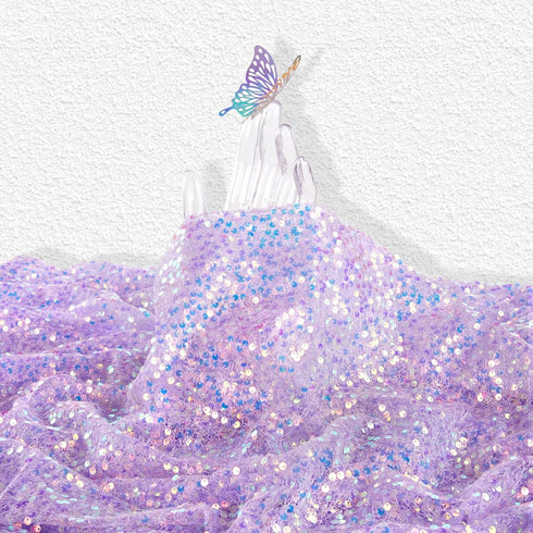Sequin Fabric by The Yard: 6 Feet 2 Yard - Iridescent Glitter Mesh Embroidery Sparkly Fabric for Sewing Custom Clothe Dress Mermaid Table Decor We...