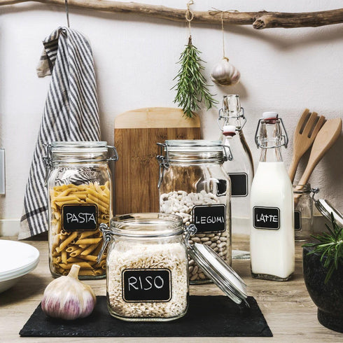 Bormioli Rocco Fido Square Clear Jar with Chalkboard, 33-3/4-Ounce...