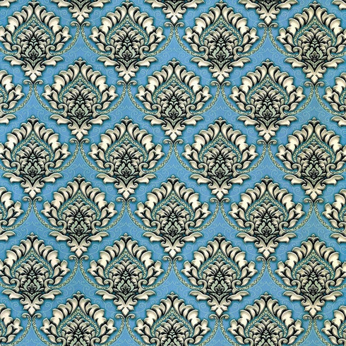 Y9832 Damask Peel and Stick Wallpaper 17.7" x 9.8ft Light Blue Removable Contact Paper Self-Adhesive Damask Furniture Paper Drawer Shelf Liner Vin...
