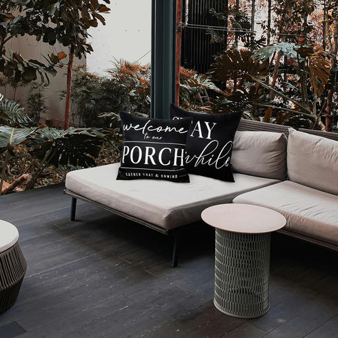 Outdoor Pillow Covers Waterproof 18x18 Set of 2 Black and White Decorative Welcome to Our Porch Stay Awhile Cushion Cases for Patio Furniture Sofa...