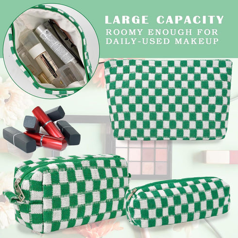 3 pcs Makeup Bags Checkered Cosmetic Travel Bag Toiletry Organizer Bag Aesthetic Portable Accessories Pouch Cute Chessboard Makeup Brushes Storage...