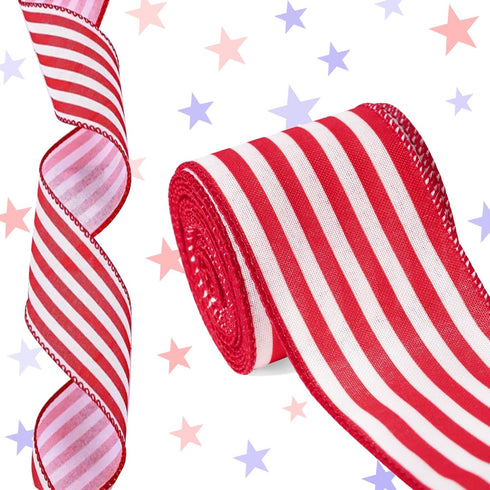 Patriotic Wired Ribbon Red and White Ribbon, Red Ribbon Red White Blue Ribbon Wired, 4th of July Ribbon for Memorial Day Independence Day, Summer ...