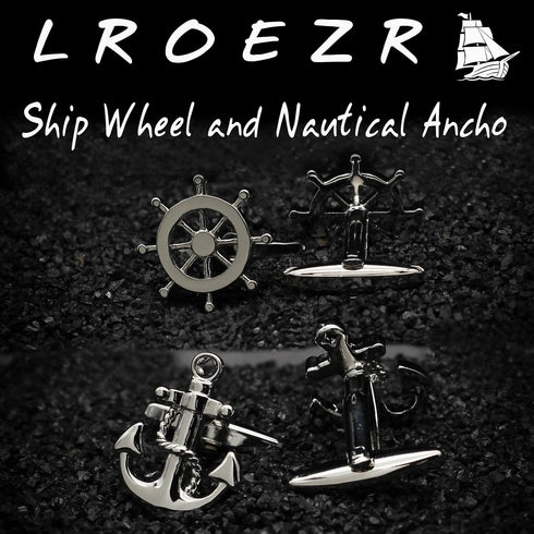 Cufflinks for Men Ship Wheel and Nautical Anchor Stainless Steel Shirt Accessories Unique Wedding Business Cuff Links for Mens Jewelry with Gift B...