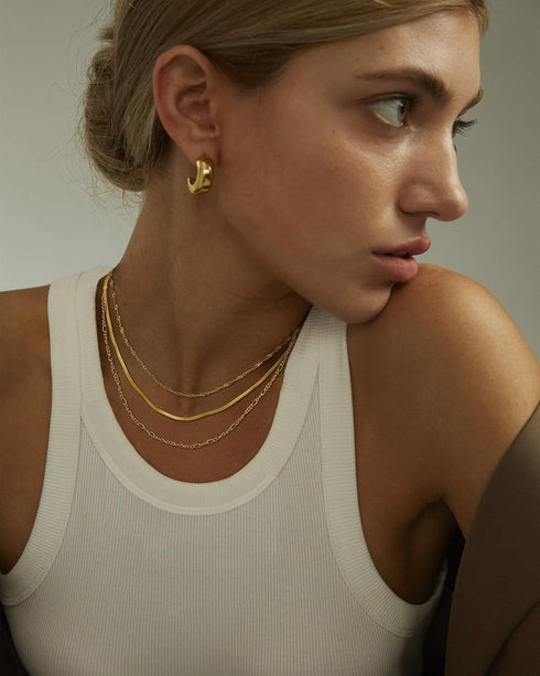 Herringbone Necklace For Women,14k Gold Plated Layered Gold Necklaces Dainty Gold Herringbone Necklace Chunky Thin Paperclip Snake Chain Choker Ne...