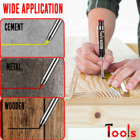 Mechanical Carpenter Pencil - Heavy Duty Carpenter Pencils, Mechanical Pencil w/ 12 Refills & Built-In Sharpener - Welders & Construction Pencils,...