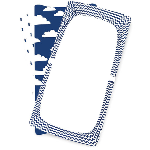 Changing Pad Cover – Premium Baby Changing Pad Covers 4 Pack – Boy or Girl Changing Pad Cover – Pure Cotton Machine Washable Navy and White Changi...