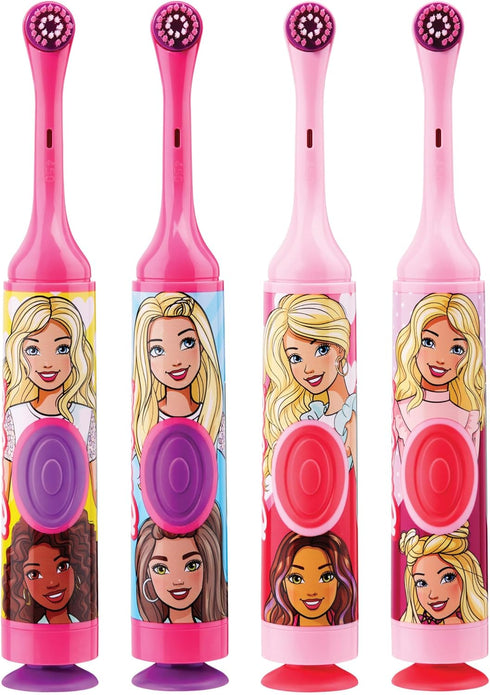 GUM Barbie Kids Battery Power Electric Toothbrush with Suction Cup Base for Home or Travel Oral Health and Dental Plaque Removal, Ages 3+, 1ct(4Pk...