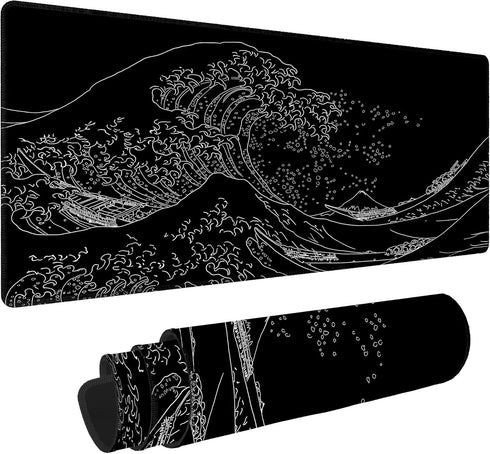 Japanese Sea Wave Extended Big Mouse Pad Large,XL Gaming Mouse Pad Desk Pad,31.5x11.8inch Long Computer Keyboard Mouse Mat Mousepad with 3mm Non-S...