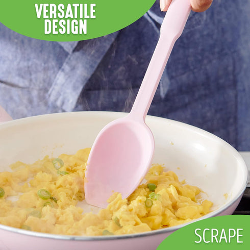 GreenLife Cooking Tools and Utensils, Silicone Spoon for Scooping Scraping and Mixing, Heat and Stain Resistant, Dishwasher Safe, Soft Pink...