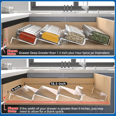 Clear Acrylic Spice Drawer Organizer, 4 Tier- 1 Set Seasoning Jars Drawers Insert, Kitchen Spice Rack Tray for Drawer/Countertop (Jars not include...
