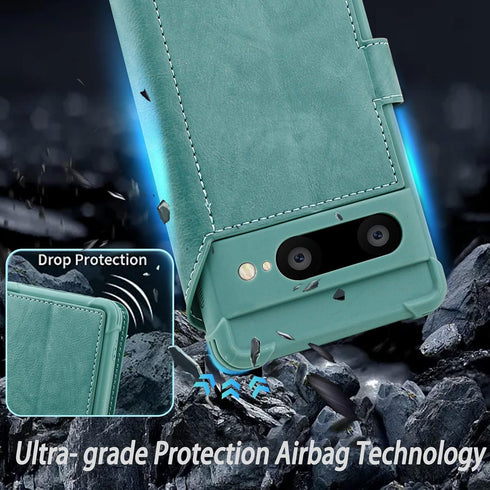 VANAVAGY Compatible for Google Pixel 7 Wallet Case,RFID Block Flip Leather Phone Cover with Wrist Supports Wireless Charging with Credit Card Hold...