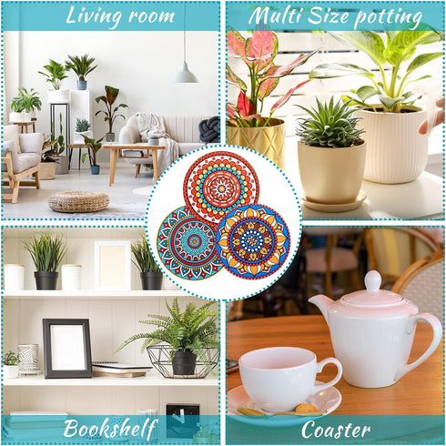 6 Pcs Boho Plant Pot Mat Absorbent Non Slip Pot Plant Pad Round Plant Coaster Mat Gardening Indoor Outdoor Flower Plant Protect Mat for Table Desk...