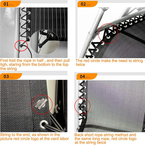 4pcs Black Replacement Cord for Zero Gravity Chair Universal Elastic Chair Repair Cord Ties Kit for Sun Loungers, Garden Chairs, Outdoor Recliners...