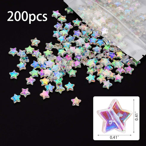OIIKI 200 PCS Acrylic Star Shape Beads, Star Shape Charming Beads, Clear Acrylic 10mm Colorful Beads for DIY Jewelry Craft Making Necklace Bracele...
