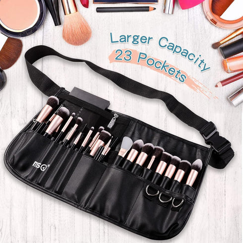 MSQ Makeup Brush Bag with Belt Cosmetic Brush Pouch Holder Organizer Multi Pocket Apron Pack with Adjustable Artist Belt Strap Large Capacity Grea...