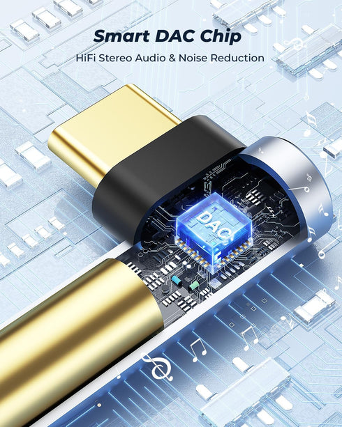 USB C to 3.5mm Audio Adapter, USB Type C to 3.5mm Female Headphone Jack Dongle Aux Adapter DAC Stereo HiFi Right Angle for iPhone 15 Pro Max/15 Pr...