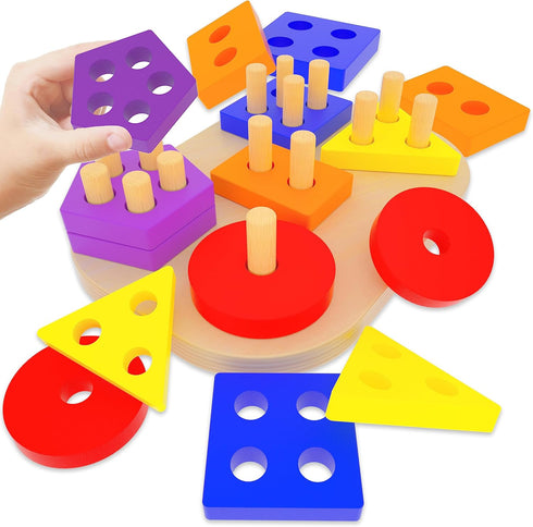 Montessori Toys for 1 2 3 Year Old Toddlers Wooden Shape Sorter Puzzles Sorting & Stacking Toys Educational Learning Toys for Preschool Activity G...