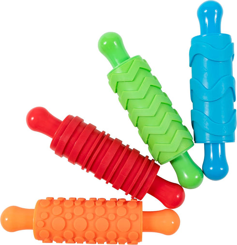 READY 2 LEARN Paint and Dough Texture Rollers - Set of 4 - Textured Dough Rolling Pins for Kids - Open-Ended Patterns for Crafts and Decoration...