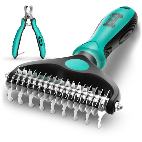 Ruff 'N Ruffus Dog Brush for Shedding - Double Sided Undercoat Rake for Dogs & Cats - Dematting Comb for Dogs - Deshedding Dog Brush with Nail Cli...
