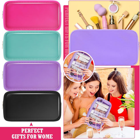 Hushee 4 Pcs Clear Nylon Makeup Bag for Women Christmas Gifts Preppy Cosmetic Bag PVC Travel Toiletry Bag Zipper Pouch Waterproof Storage Organize...