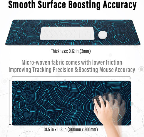 Ovenbird Gaming Mouse Pad with Stitched Edges, Topographic Map Blue Mouse Pad, Extended XL Mousepad with Anti-Slip Base, Cool Large Mouse Pad for ...