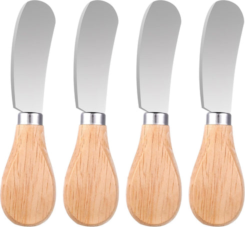 4 Pieces Cheese Spreader Knives, Butter Knife 5 inch Wood Handle Butter Spreader Stainless Steel Cheese Spreader for Cheese Cold Butter Jam Pastry...