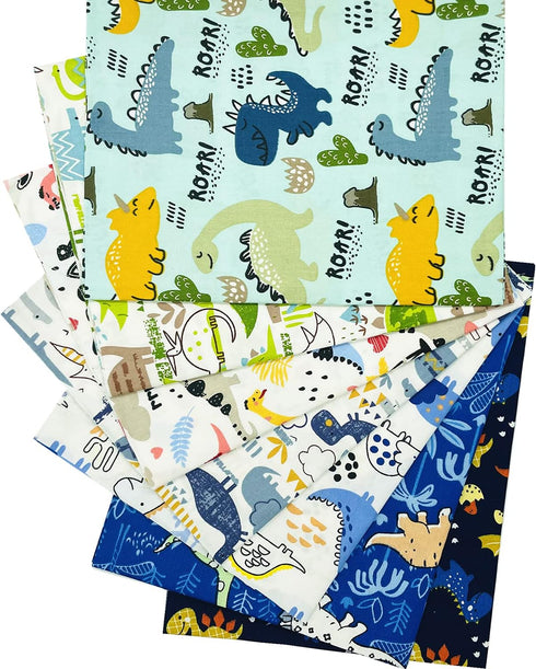 Dinosaur Quilt Fat Quarters Fabric Bundles Cotton Cartoon Dino World Fabric for Baby Boy Kids 18"x 22" (7pcs) SZRUIZFZ...