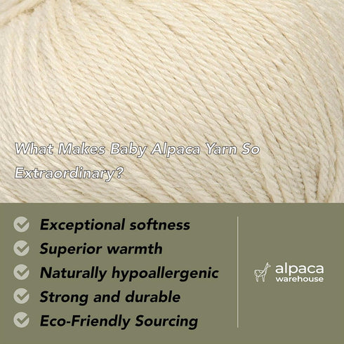 100% Baby Alpaca Yarn Wool Set of 3 Skeins DK Weight - Made in Peru - Heavenly Soft and Perfect for Knitting and Crocheting (Ivory, DK)...