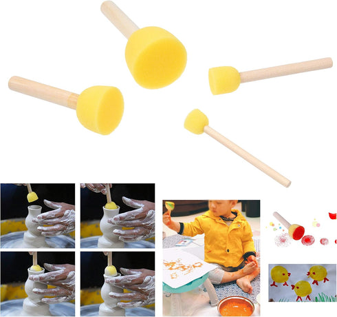 Kare & Kind 30 pcs Round Sponges Brush Set - Painting Tools - for DIY Arts, Crafts, Stencils, Graffiti - Assorted Sizes - Foam Brush and Wooden Ha...