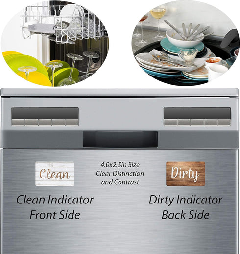 Dark Brown & White Wood Clean Dirty Magnet for Dishwasher, Reversible Dishwasher Magnet Clean Dirty Sign, Magnetic Dish Washer Sign Indicator, Far...
