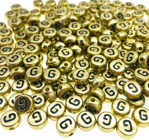 200Pcs Round Ancient Gold Letter G Beads,4x7mm Flat Letter-G Beads for Bracelets,Alphabet Beads for Jewelry Making DIY Necklaces Crafts Supply(Gol...