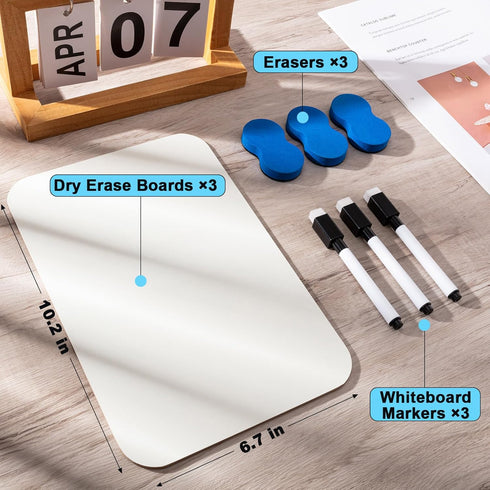 3 Packs Dry Erase White Board, Mini Portable Double Sided White Boards for School Supplies with 3 Markers and 3 Erasers 7''x 9.8''...