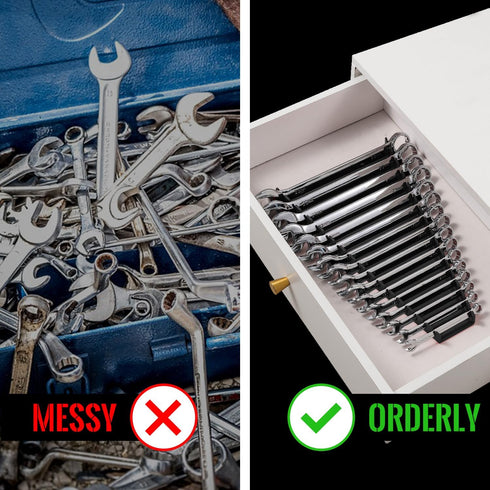 Plastic Wrench Organizer, Premium High-density Wrench Holder, Large Wrench Racks for Wall and Tool Box, 32 Slots Fit SAE&Metric Wrench Tray(2Black...
